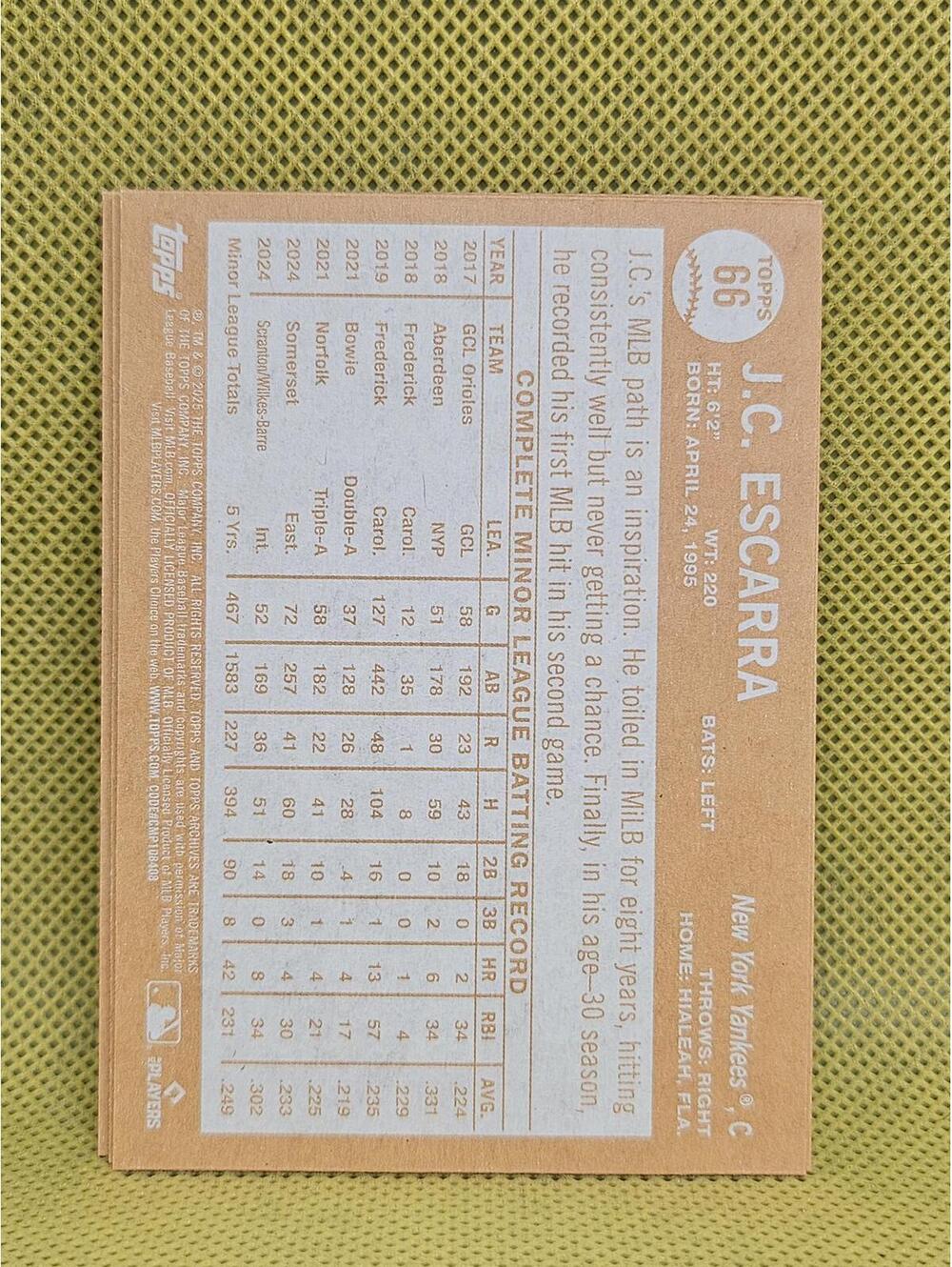 J.C. Escarra - RC - 2025 Topps Archives #66 - Yankees - RAW mint - Picture 2 of 2